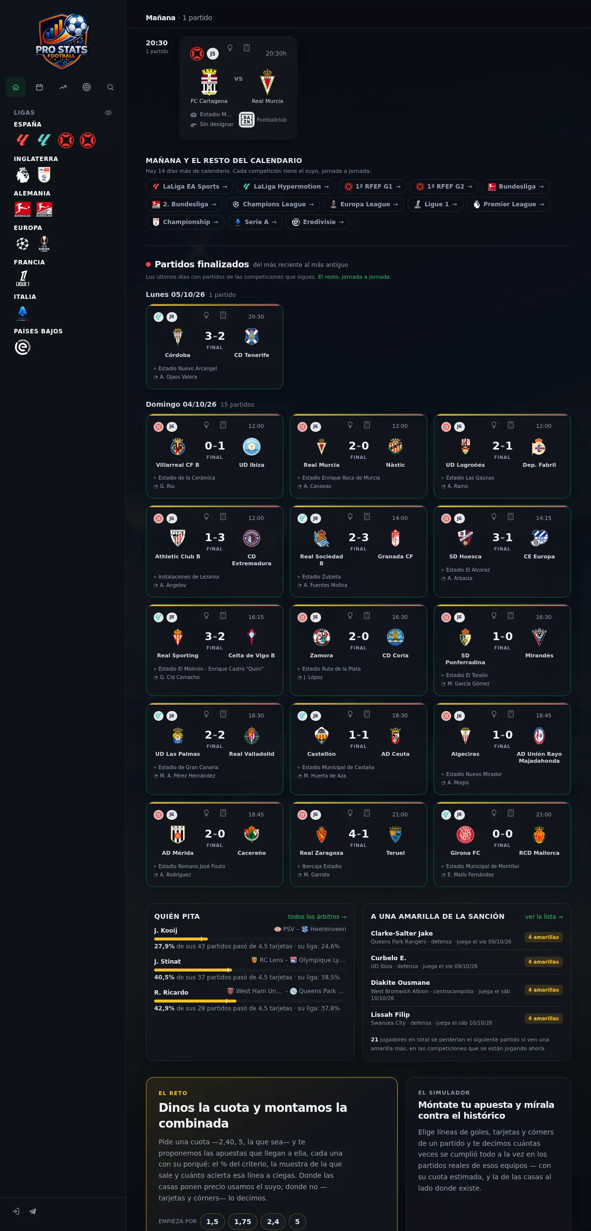 Captura de Pro Stats Football